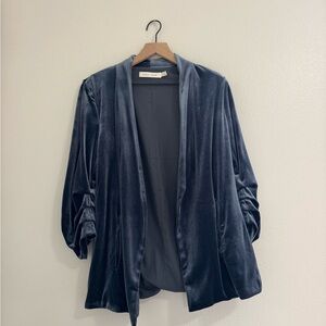 Velvet Open Front Blazer in Dark Blue
